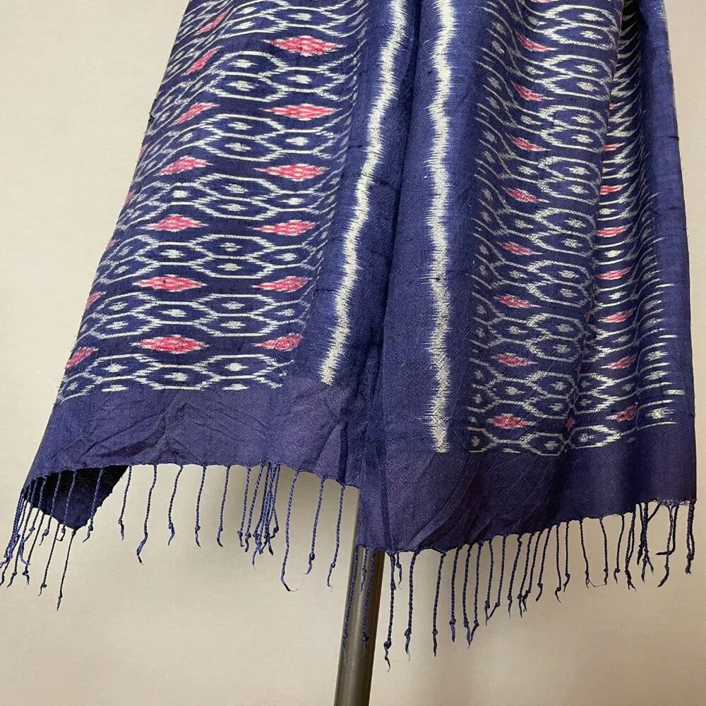 Ikat Scarf Fringe Rectangular Long Blue‎ White Pink Casual Women Boho